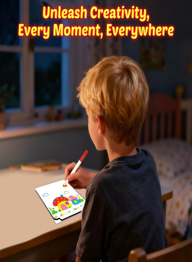 موكوكي لوحة رسم LED قابلة لإعادة الشحن من موكوكي | لوحة ملاحظات LED لاسلكية للأطفال، مصباح ليلي للأطفال يمكنك صنعه بنفسك | لوحة كتابة قابلة للمسح الجاف مع 4 أوضاع إضاءة، 7 أقلام ملونة وأوراق تتبع - Image 4